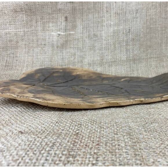 Art Pottery Leaf Impression Charcuterie Tray Platter Cheese Board Server - Picture 3 of 9